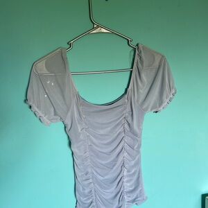 Popular 21 light blue bodysuit, size XS. Blouse, puffy sleeves, ruching